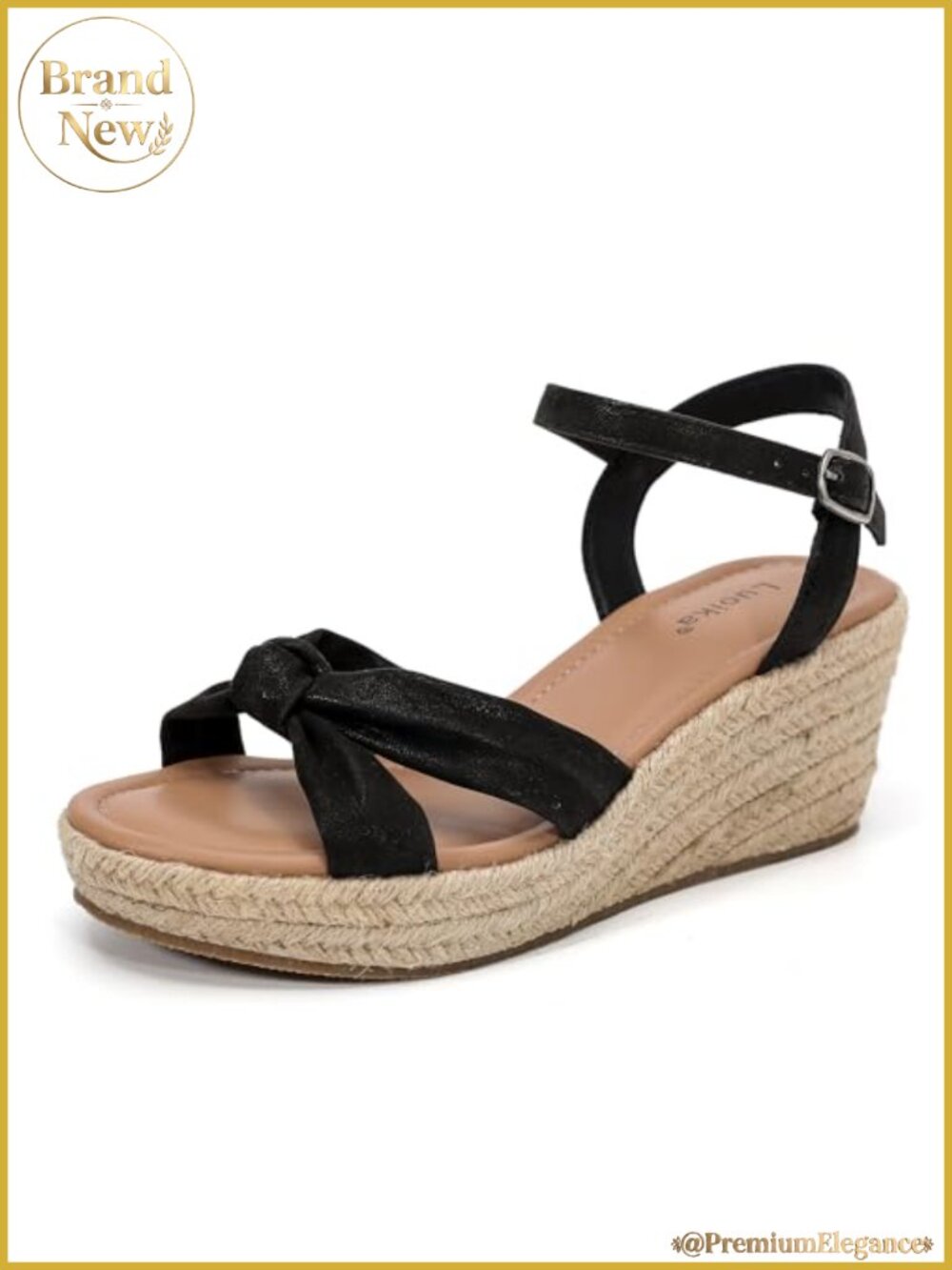 Extra Wide Width Wedge Sandals with Ankle Strap and Memory Foam, Faux Leather